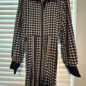 Karl Lagerfeld Black and White Houndstooth Long Sleeve Dress NWT